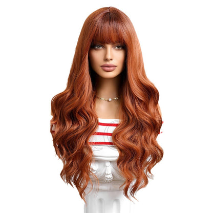 A long orange natural big wavy wig for women