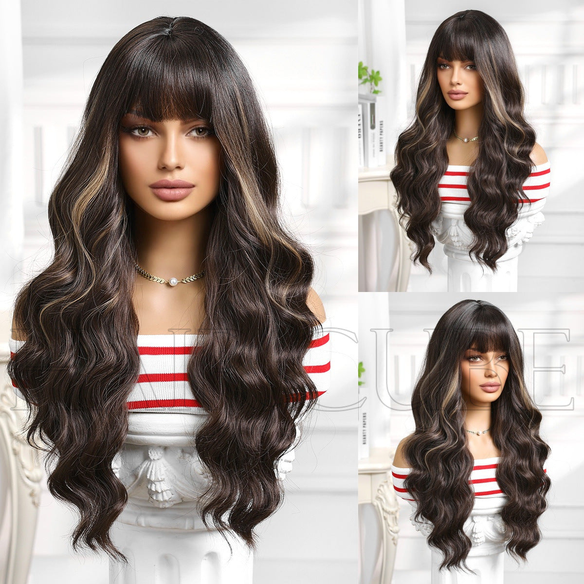 A long orange natural big wavy wig for women