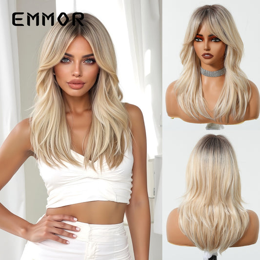 A long wig with a gradient golden figure-eight bangs