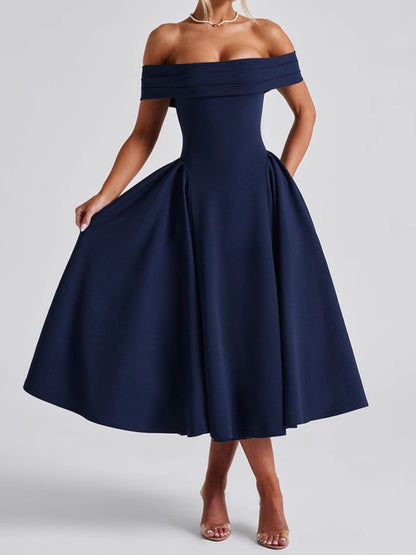 A one-neck backless solid-color strapless dress for women