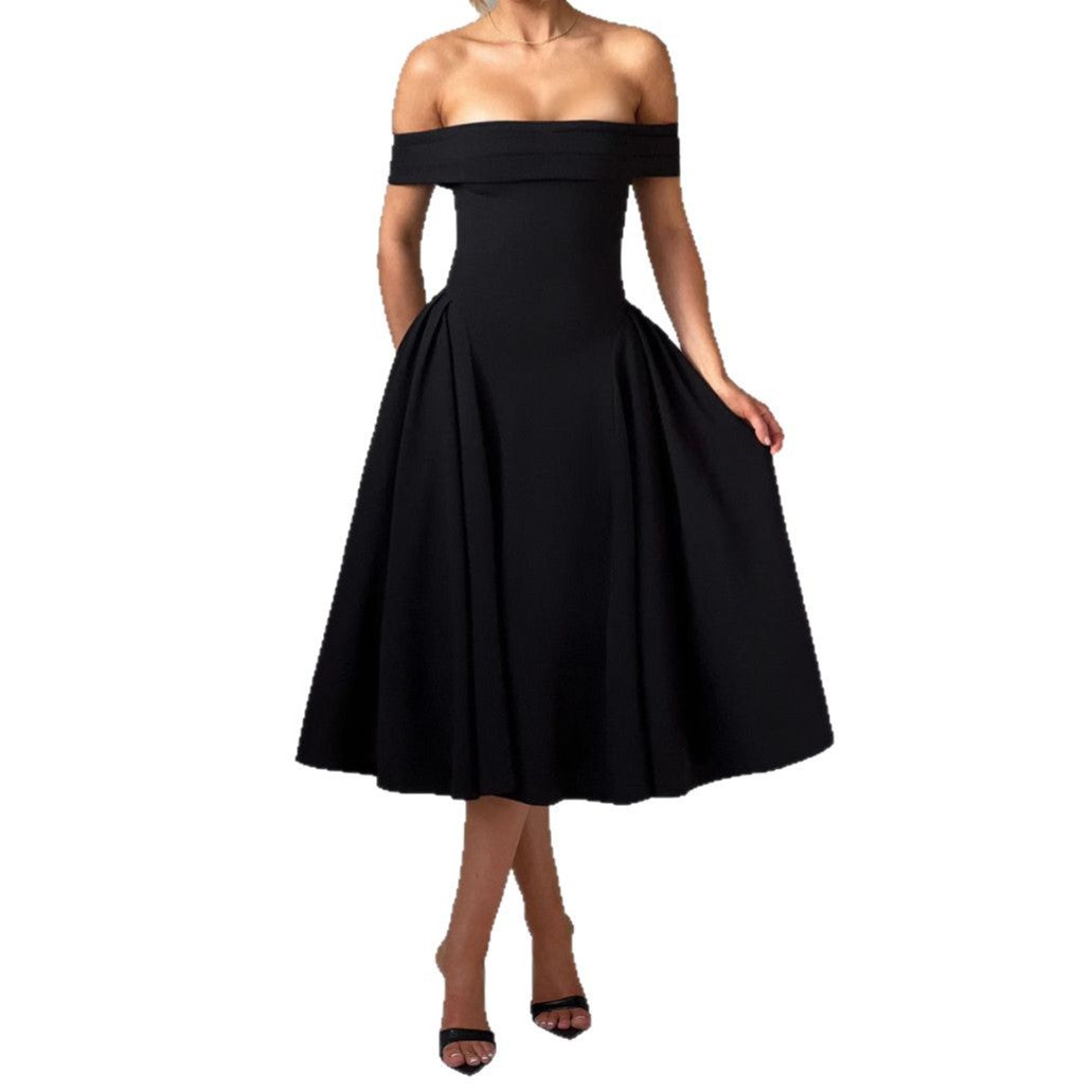 A one-neck backless solid-color strapless dress for women