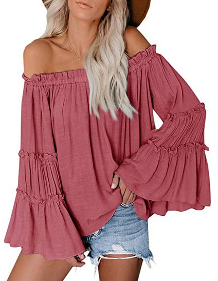A one-shoulder floral casual loose women's top