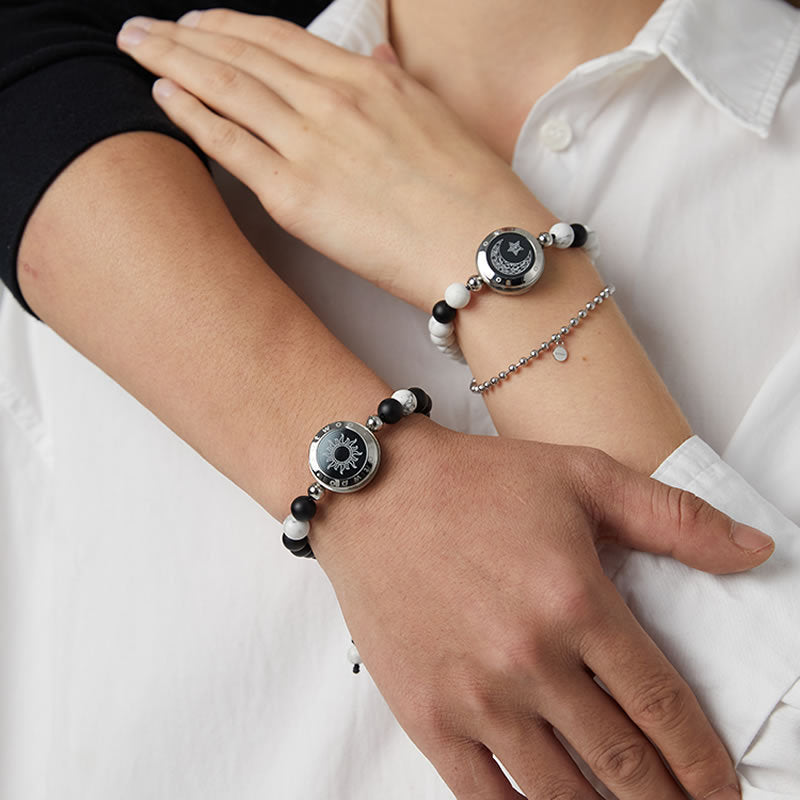 A pair of beaded sun and moon couple bracelets