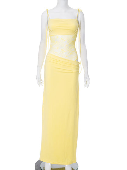 A patchwork cutout see-through dress