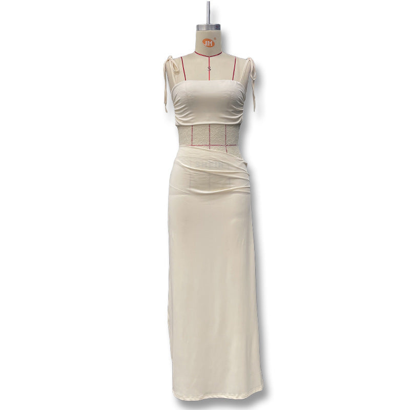 A patchwork cutout see-through dress