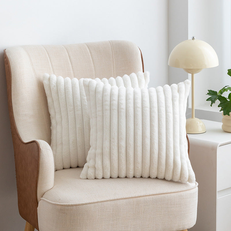 A rabbit fur drawstring pillowcase