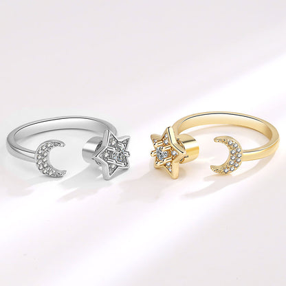A rotating ring with stars and the moon shining together