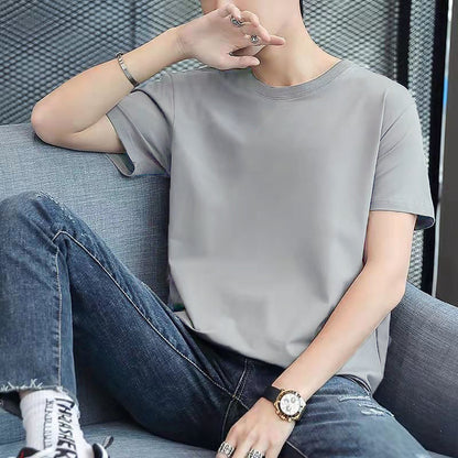 A short-sleeved T-shirt base layer with a round neck is versatile and casual