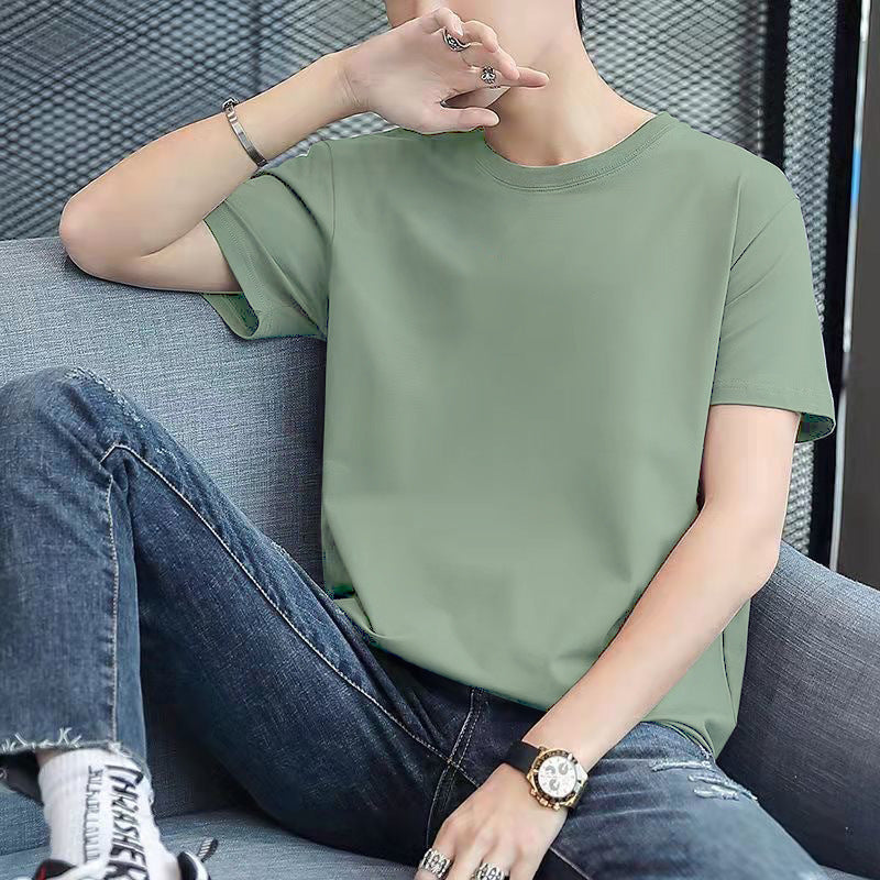 A short-sleeved T-shirt base layer with a round neck is versatile and casual
