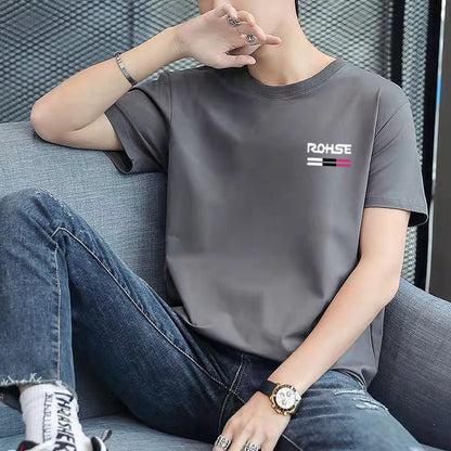 A short-sleeved T-shirt base layer with a round neck is versatile and casual