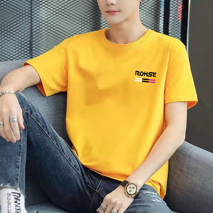 A short-sleeved T-shirt base layer with a round neck is versatile and casual