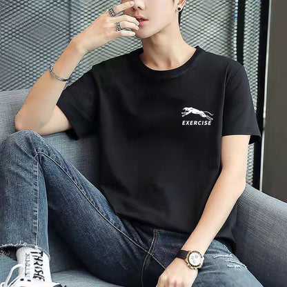 A short-sleeved T-shirt base layer with a round neck is versatile and casual