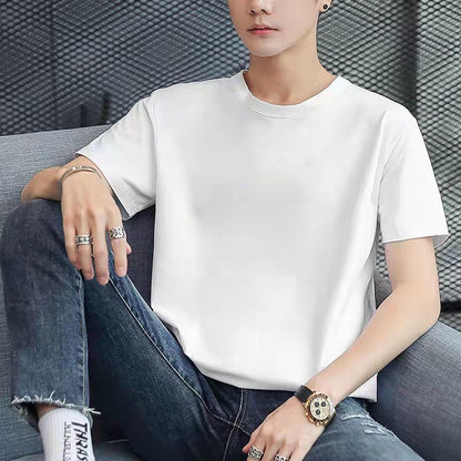 A short-sleeved T-shirt base layer with a round neck is versatile and casual