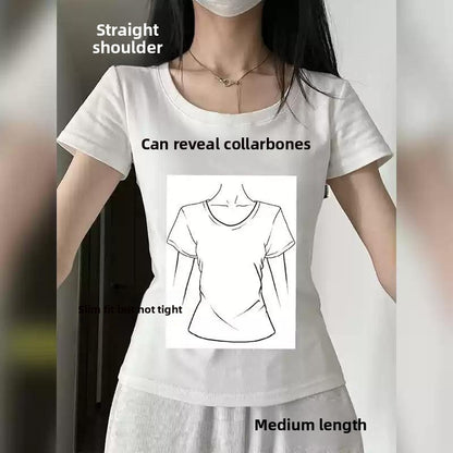 A simple straight-shoulder V-neck base layer top