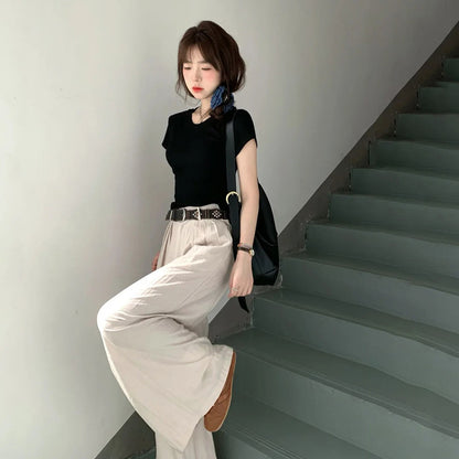 A simple straight-shoulder V-neck base layer top