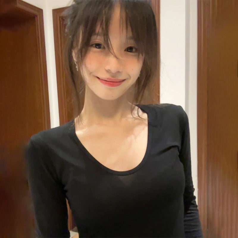 A simple straight-shoulder V-neck base layer top