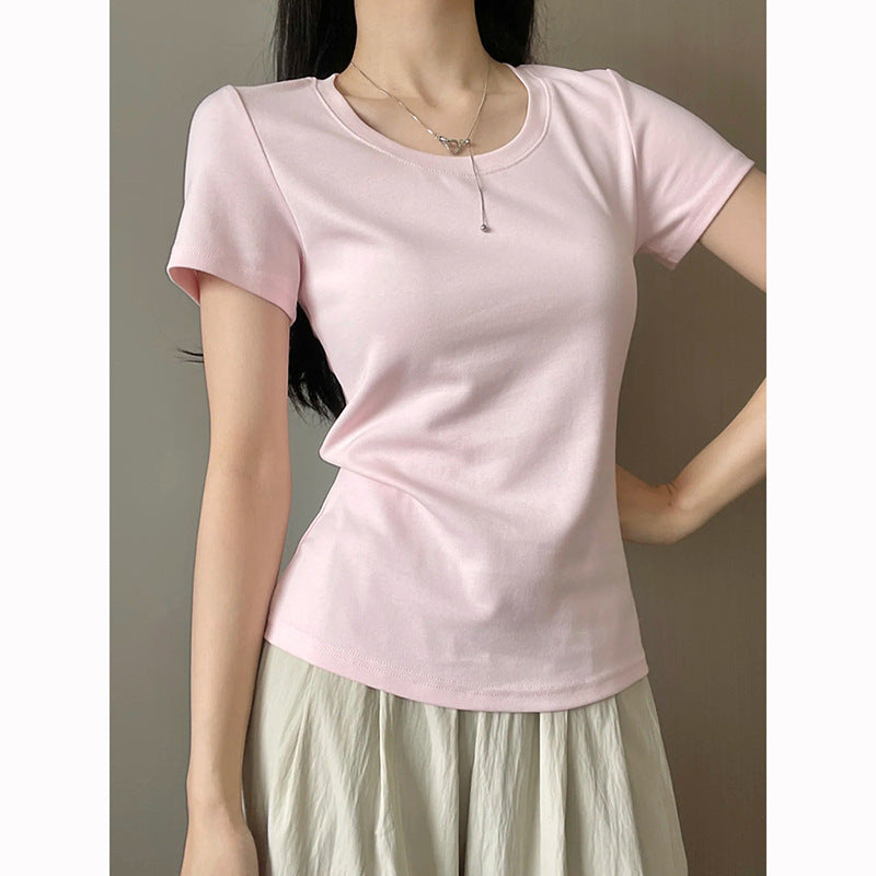 A simple straight-shoulder V-neck base layer top