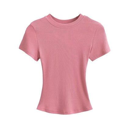 A small round-neck short-sleeved T-shirt