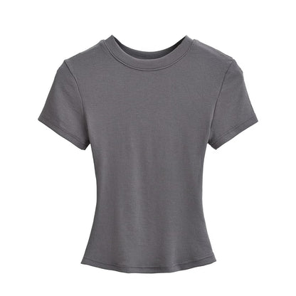 A small round-neck short-sleeved T-shirt