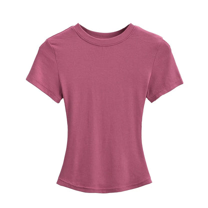 A small round-neck short-sleeved T-shirt