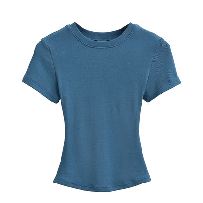 A small round-neck short-sleeved T-shirt