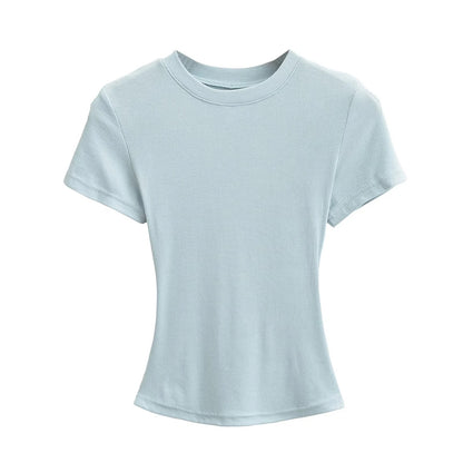 A small round-neck short-sleeved T-shirt