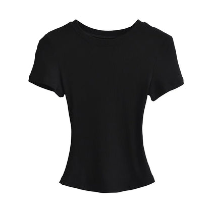 A small round-neck short-sleeved T-shirt