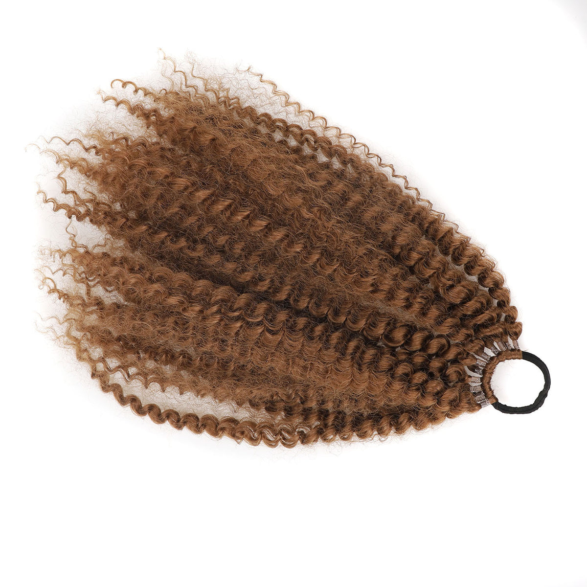 A synthetic ponytail made of synthetic fibers