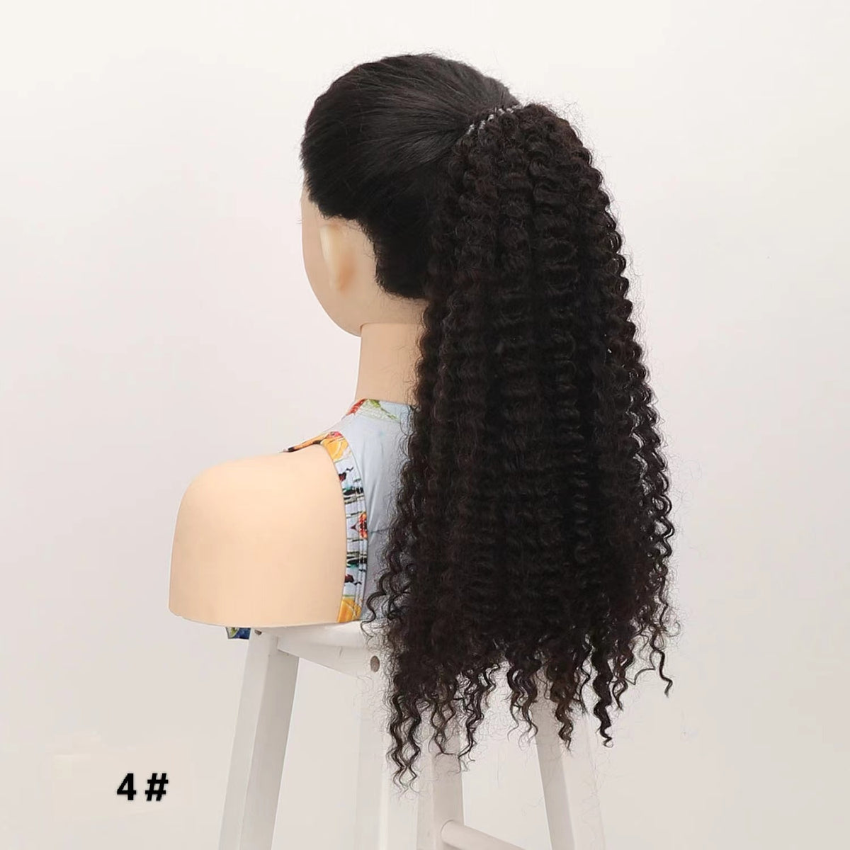 A synthetic ponytail made of synthetic fibers