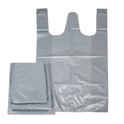 A thick, large silver-gray plastic bag