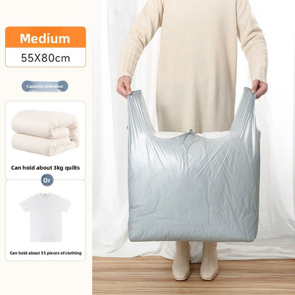 A thick, large silver-gray plastic bag