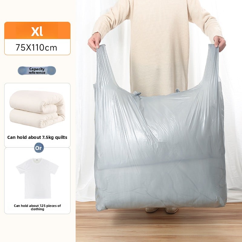 A thick, large silver-gray plastic bag