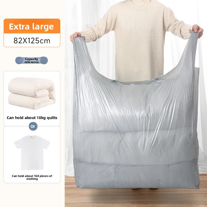 A thick, large silver-gray plastic bag