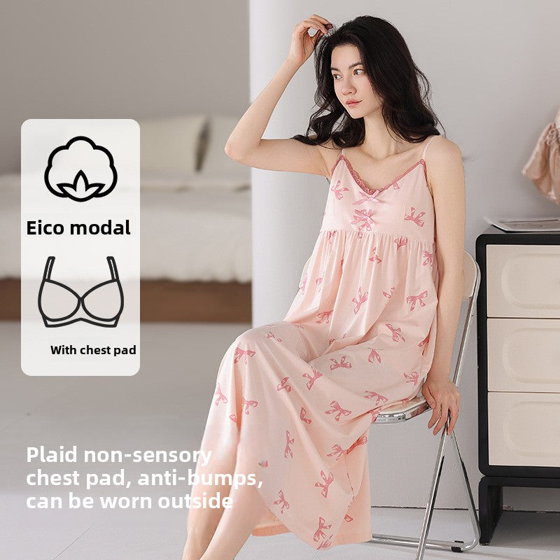 A thin nightgown with a chest pad for women