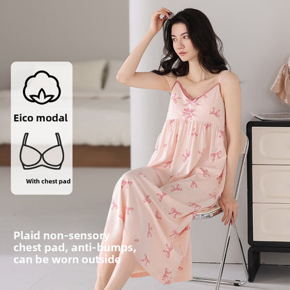 A thin nightgown with a chest pad for women