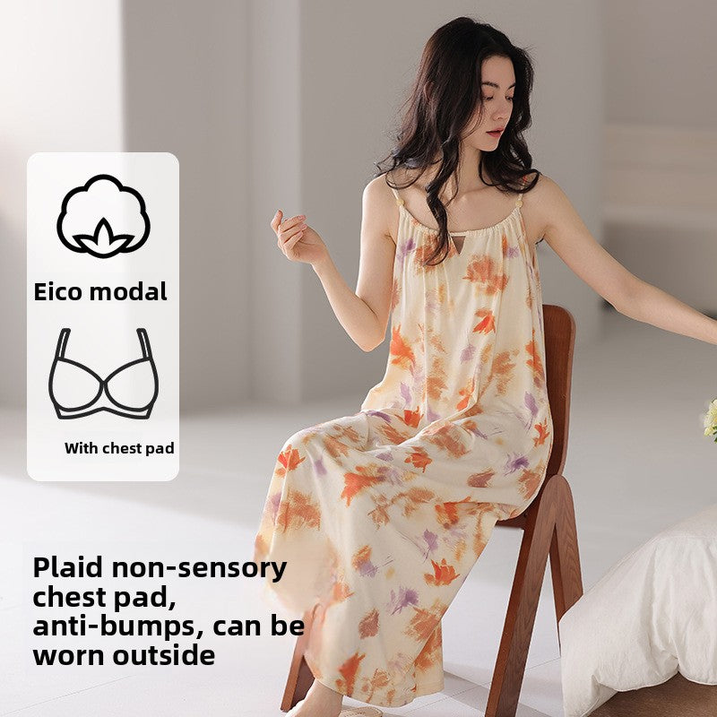 A thin nightgown with a chest pad for women