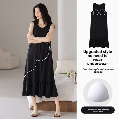 A thin nightgown with a chest pad for women