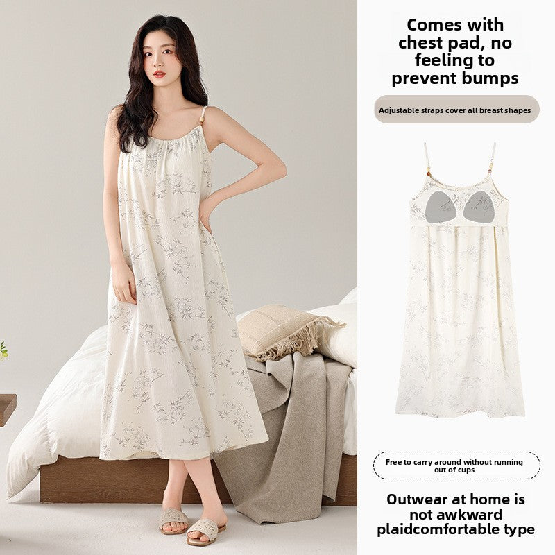 A thin nightgown with a chest pad for women
