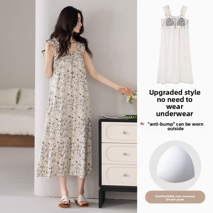 A thin nightgown with a chest pad for women