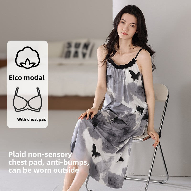 A thin nightgown with a chest pad for women