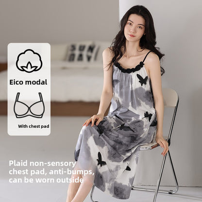 A thin nightgown with a chest pad for women