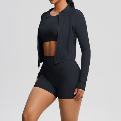 A three-piece yoga fitness suit for women