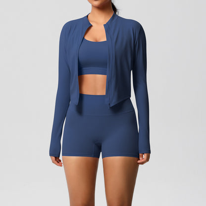 A three-piece yoga suit for women