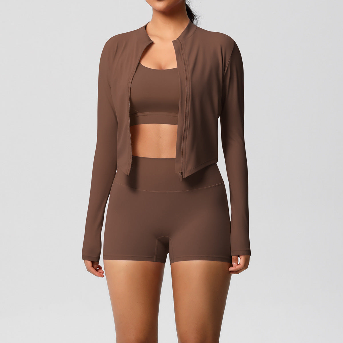 A three-piece yoga suit for women