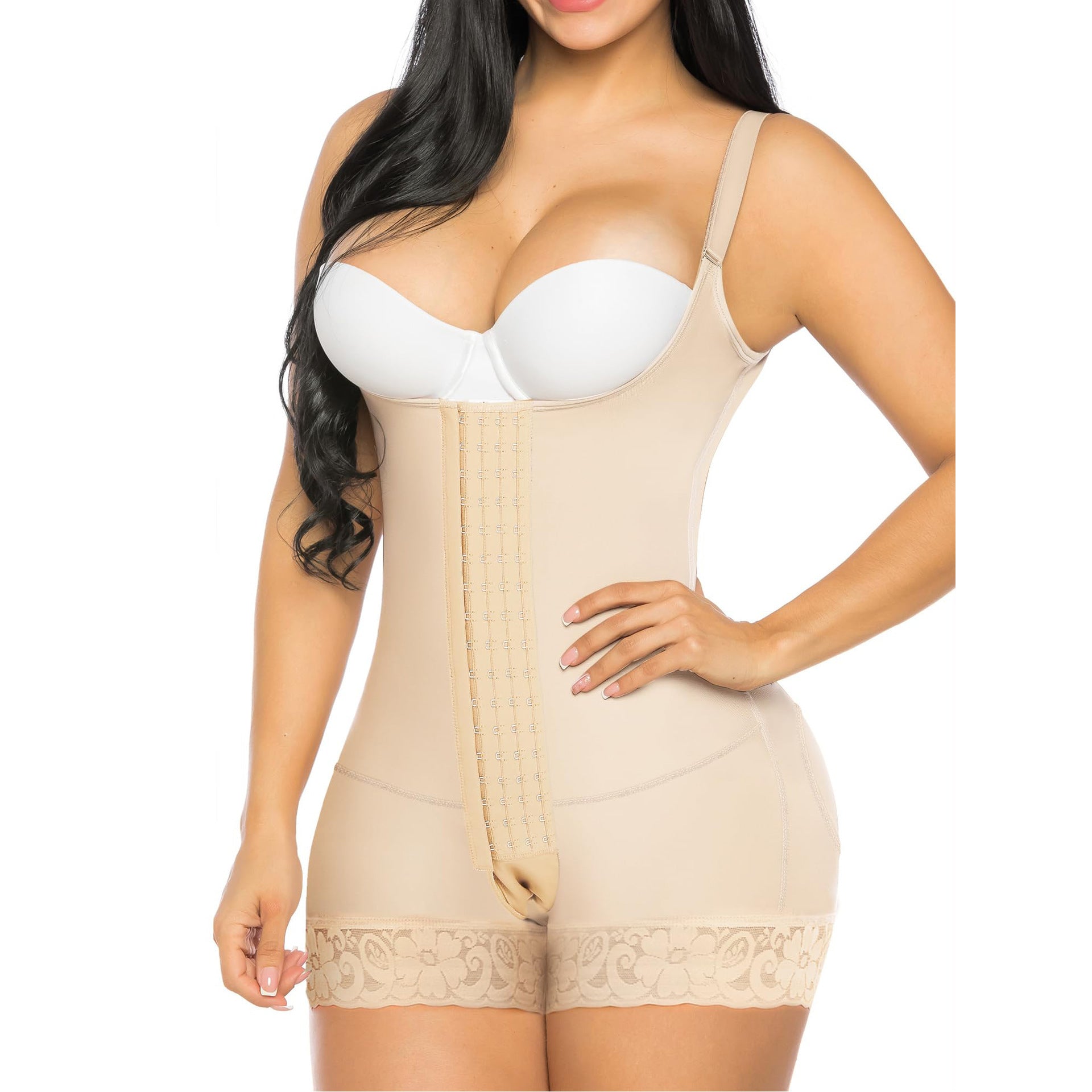 A tight-fitting and body-shaping one-piece suit for tuck in the abdomen