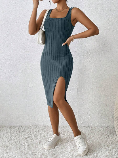A tight-fitting and waist-hugging dress