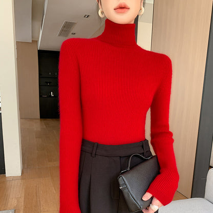 A tight-fitting sweater with a turtleneck inside