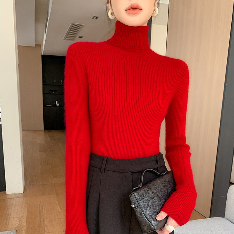 A tight-fitting sweater with a turtleneck inside