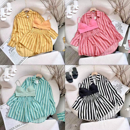 A two-piece set of fashionable striped shirts