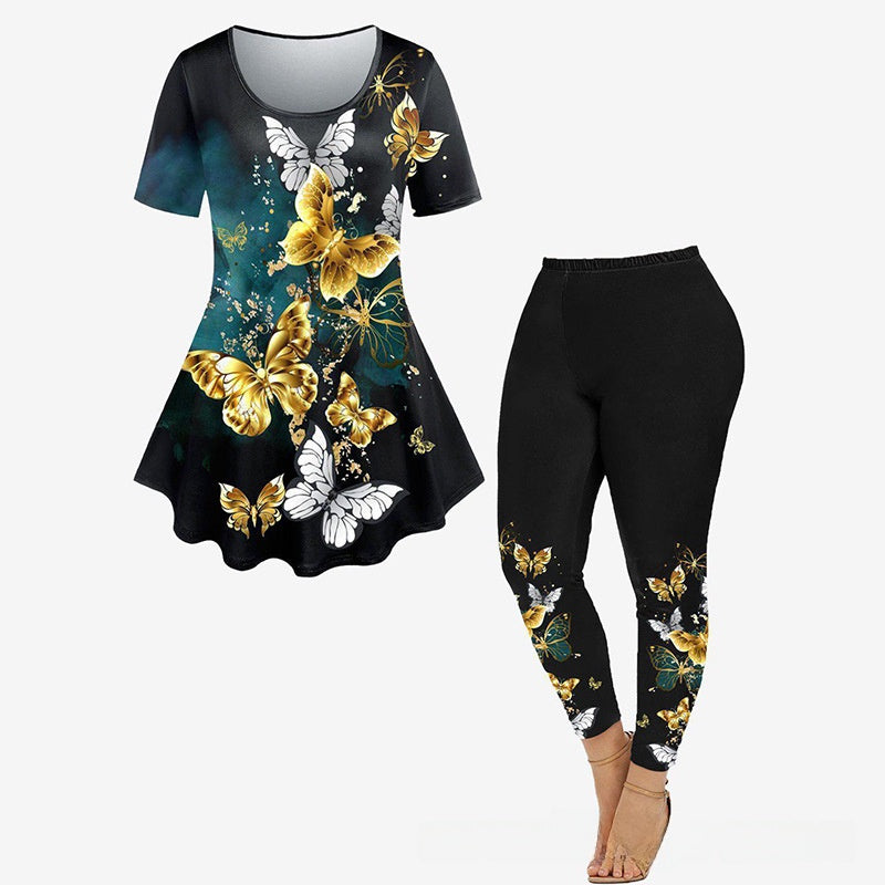 A two-piece set of tops and trousers for summer